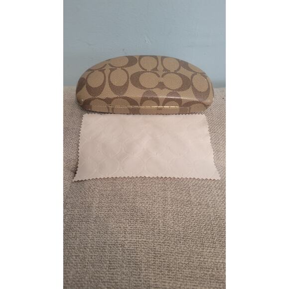 Coach Signature C Hard Sunglass Eyeglass Case Beige Brown Logo w/ Cloth - Picture 5 of 5